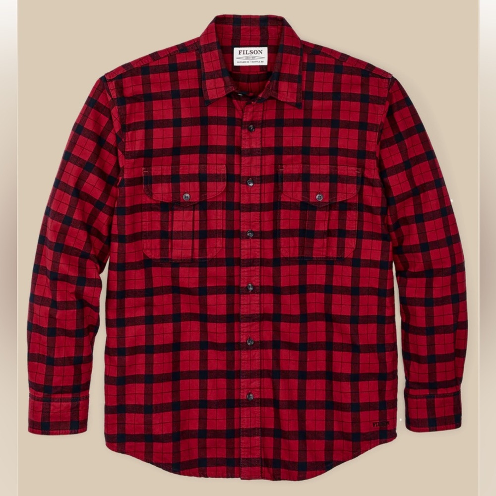Filson Men's Alaskan Guide Shirt In Red and Black Plaid Flannel - Picture 3 of 10